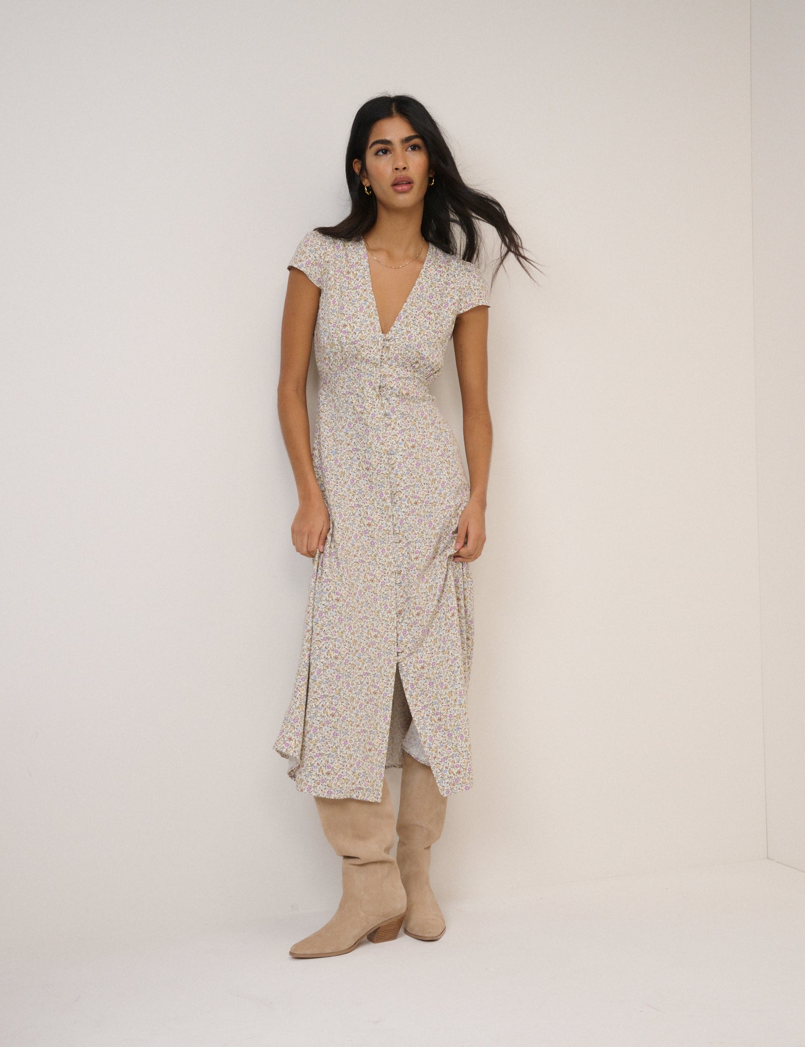 ezra midi dress free people Blue Pinstriped Embroidered Ezra Midi Dress