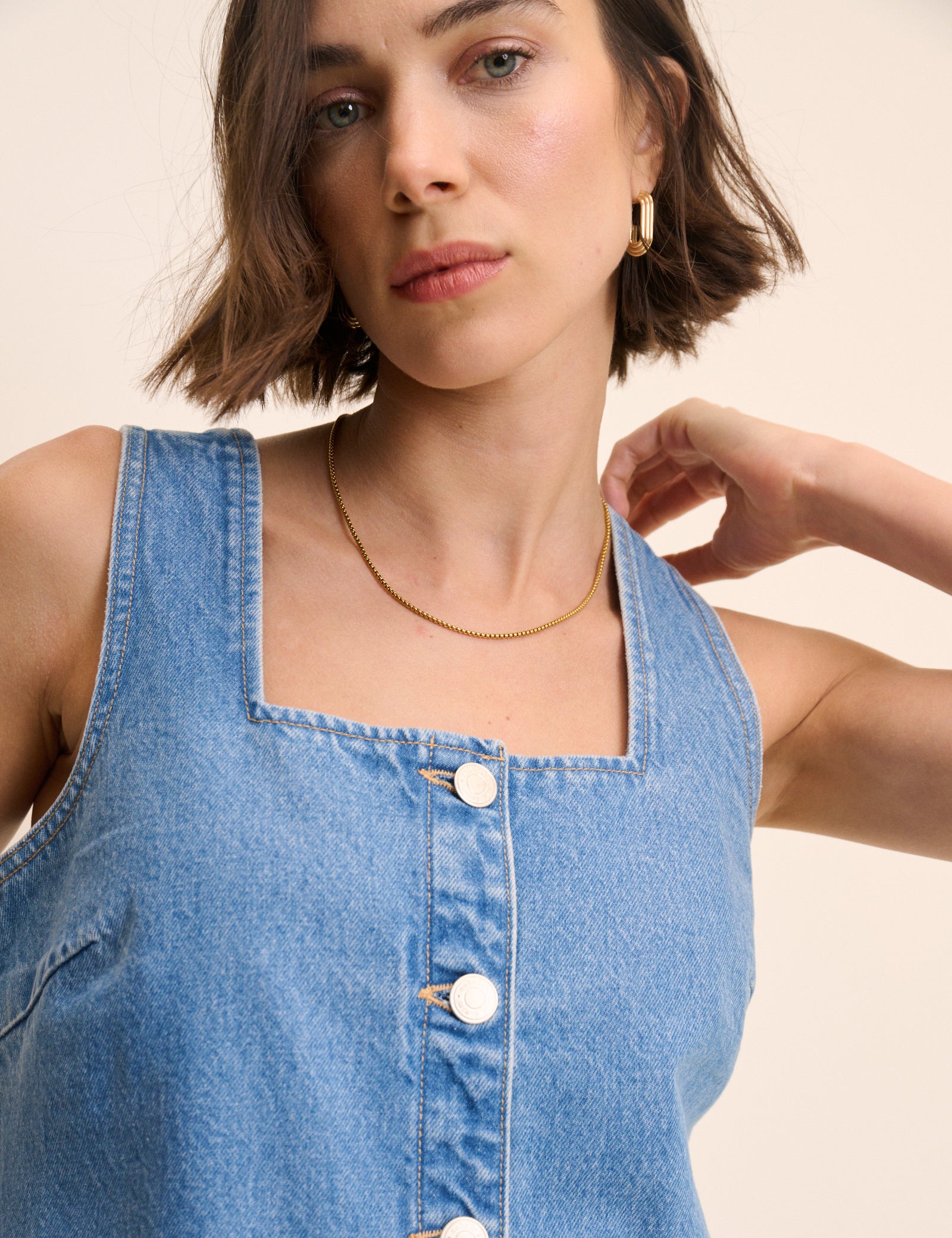 a line denim pinafore dress Dark Blue Denim Danni Pinafore Mini Dress main image 1